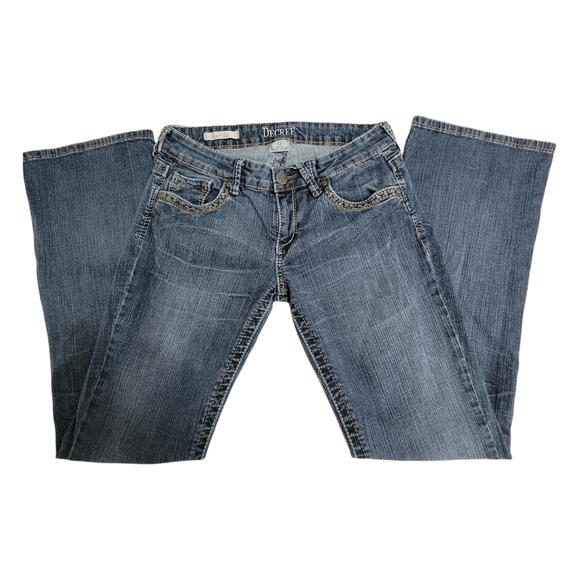 Y2k Boot Cut Med Wash Jeans Embroidered Flap Pocket Relaxed Denim Low Rise SZ 11 - Picture 3 of 12